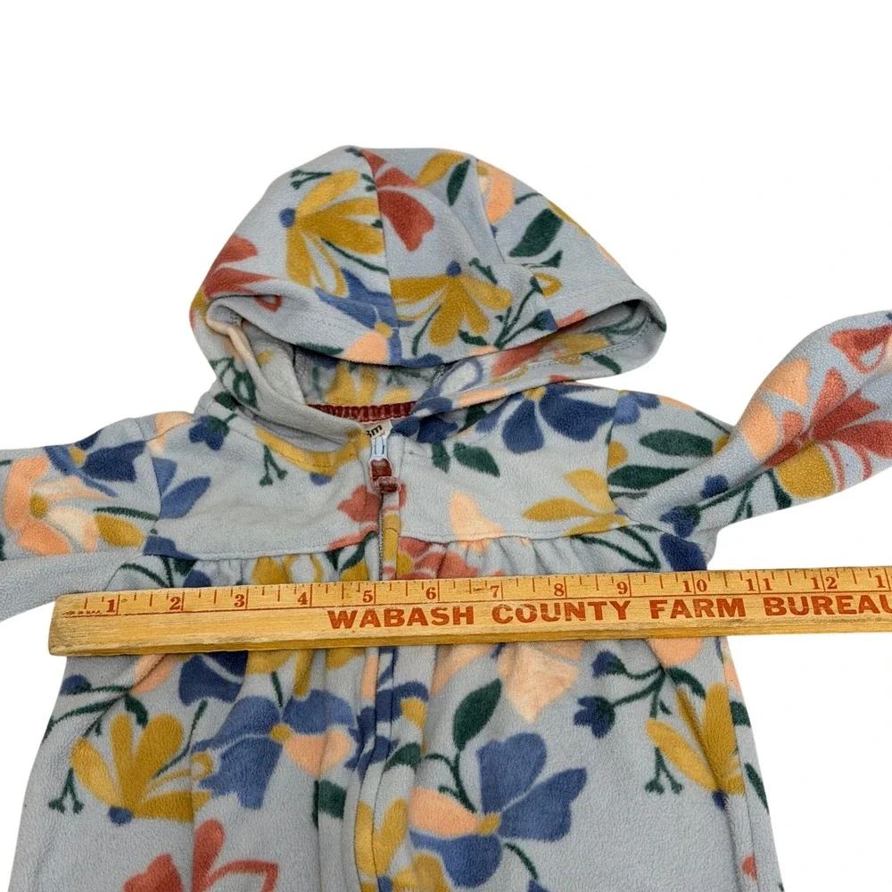 Carters 18M Baby Girl Floral Fleece Hooded Jumpsuit Blue Orange Zip Up Cozy Warm